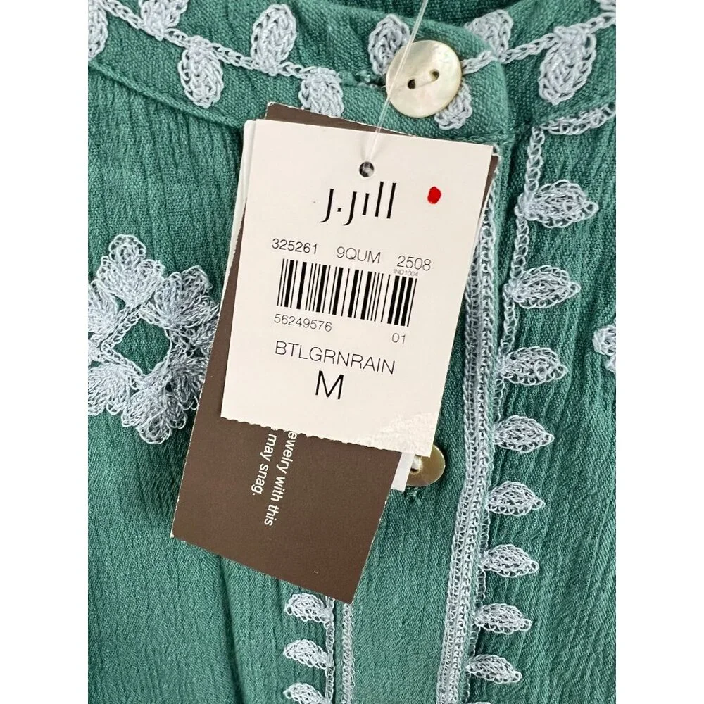 J. Jill Contrast-Embroidered Peasant Top A-Line Green Size M NWT - Picture 10 of 11